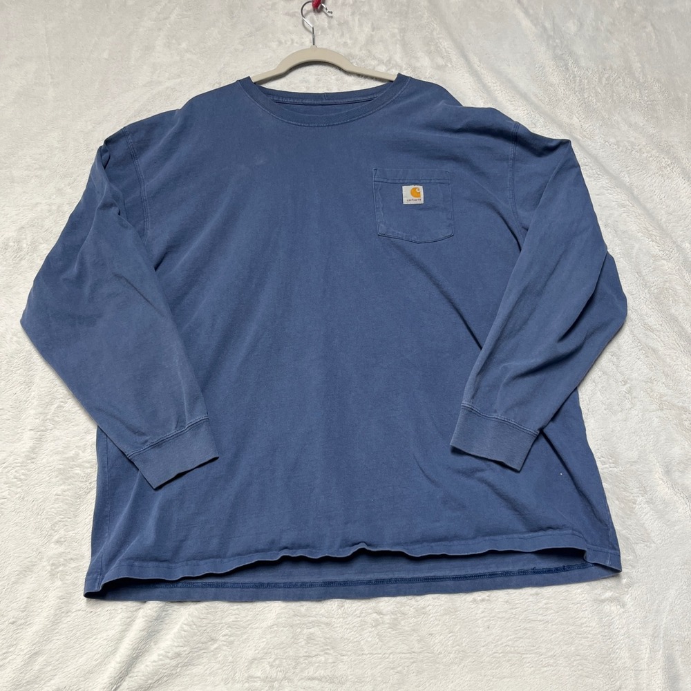 Carhartt Pocket T-Shirt Mens 2XL Blue Long Sleeve Heavyweight Crew Neck